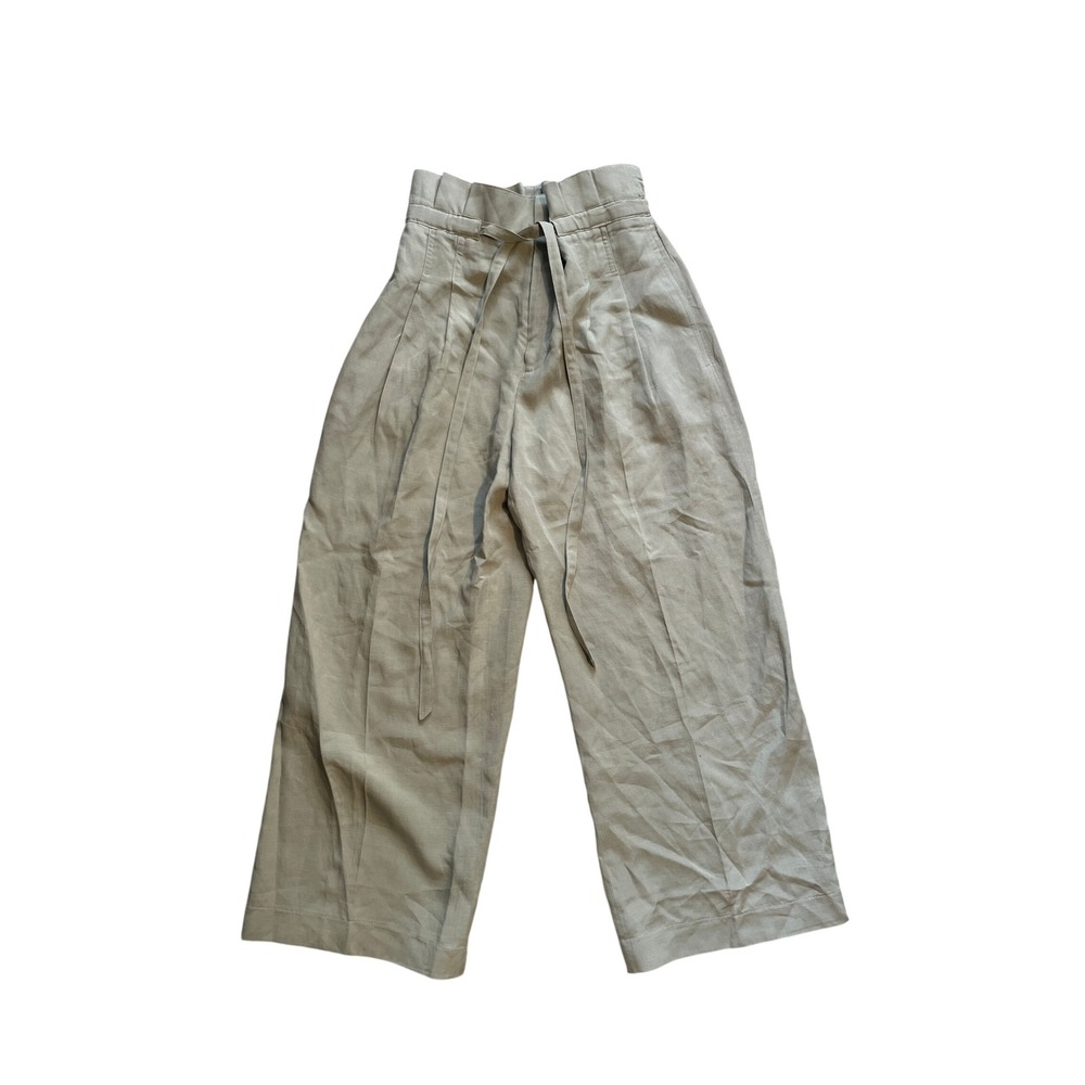 Club Monaco Lyocell Linen Paperbag Waist Wide Leg Pants Sage Green Grey Size 2
